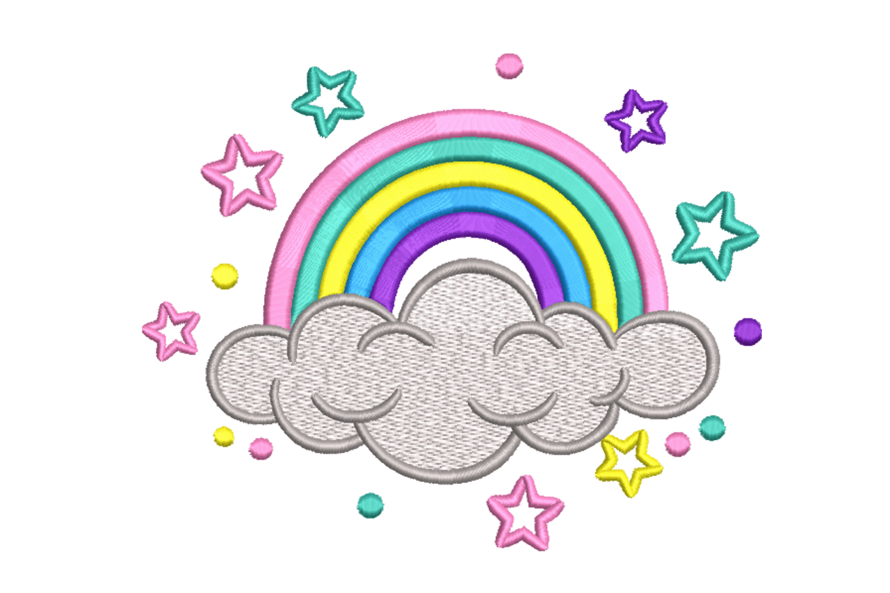 Pastel Rainbow Clouds Stars Machine Embroidery Design