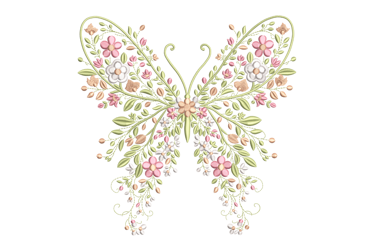 Floral Botanical Butterfly Machine Embroidery Design
