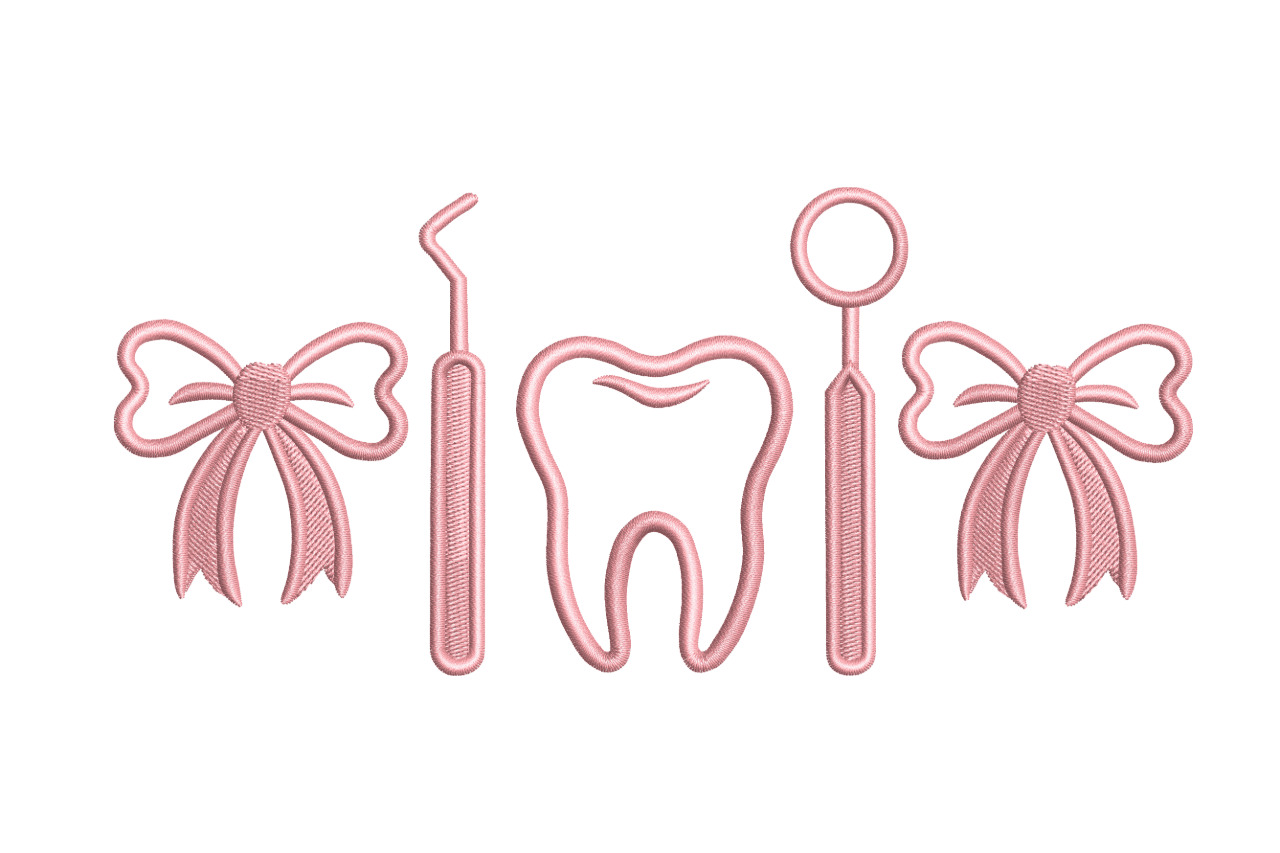 Cute Dental Tools Tooth Bow Machine Embroidery Design