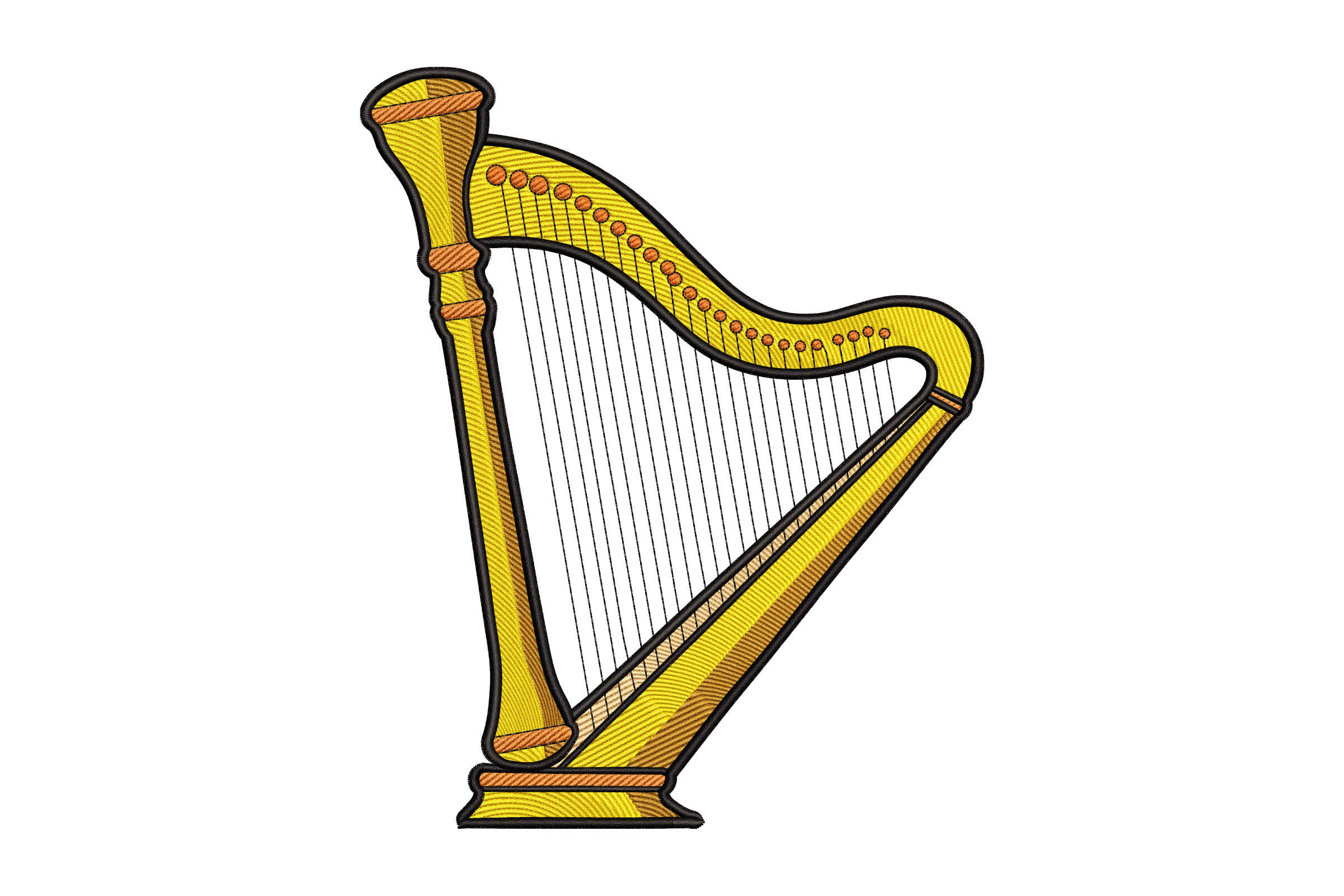 Golden Celtic Harp Musical Instrument Machine Embroidery Design