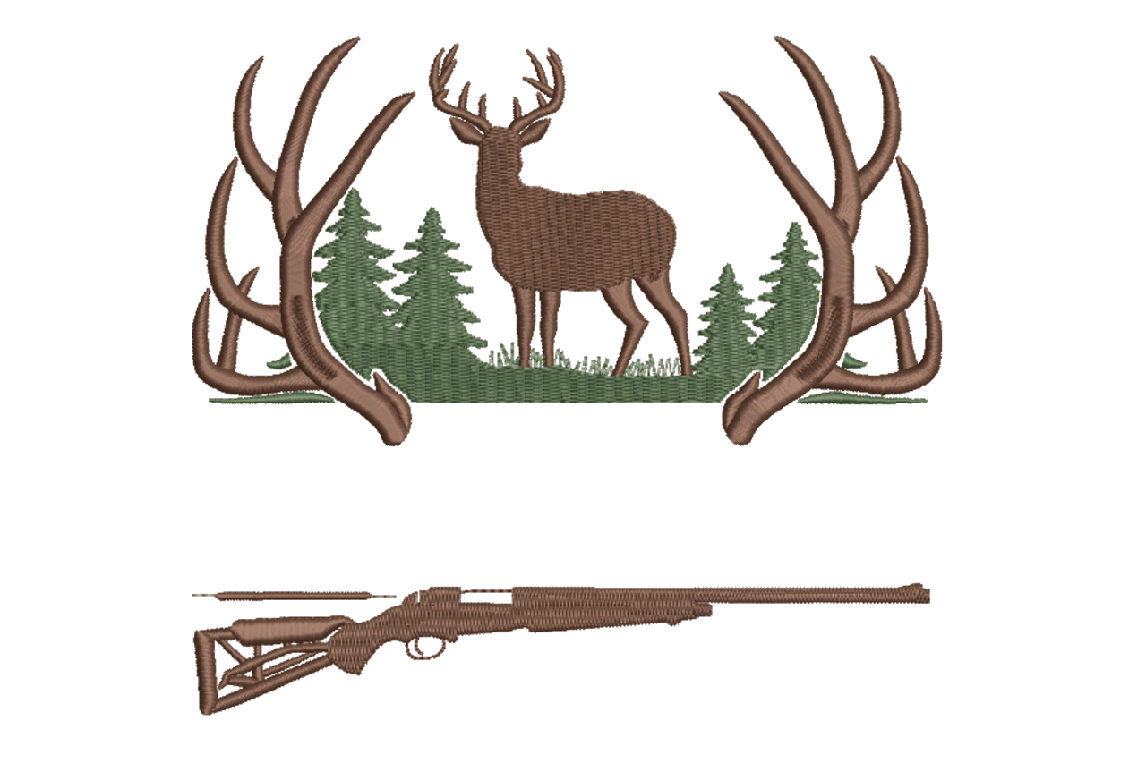 Deer Hunting Scene Rifle Machine Embroidery Design