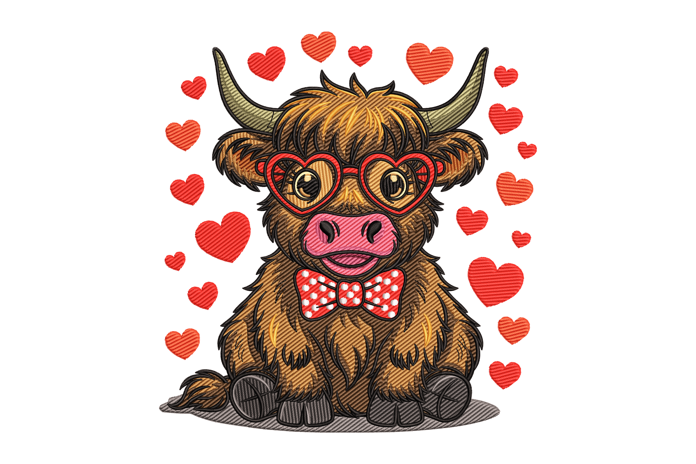 Cute Highland Cow Valentine Machine Embroidery Design