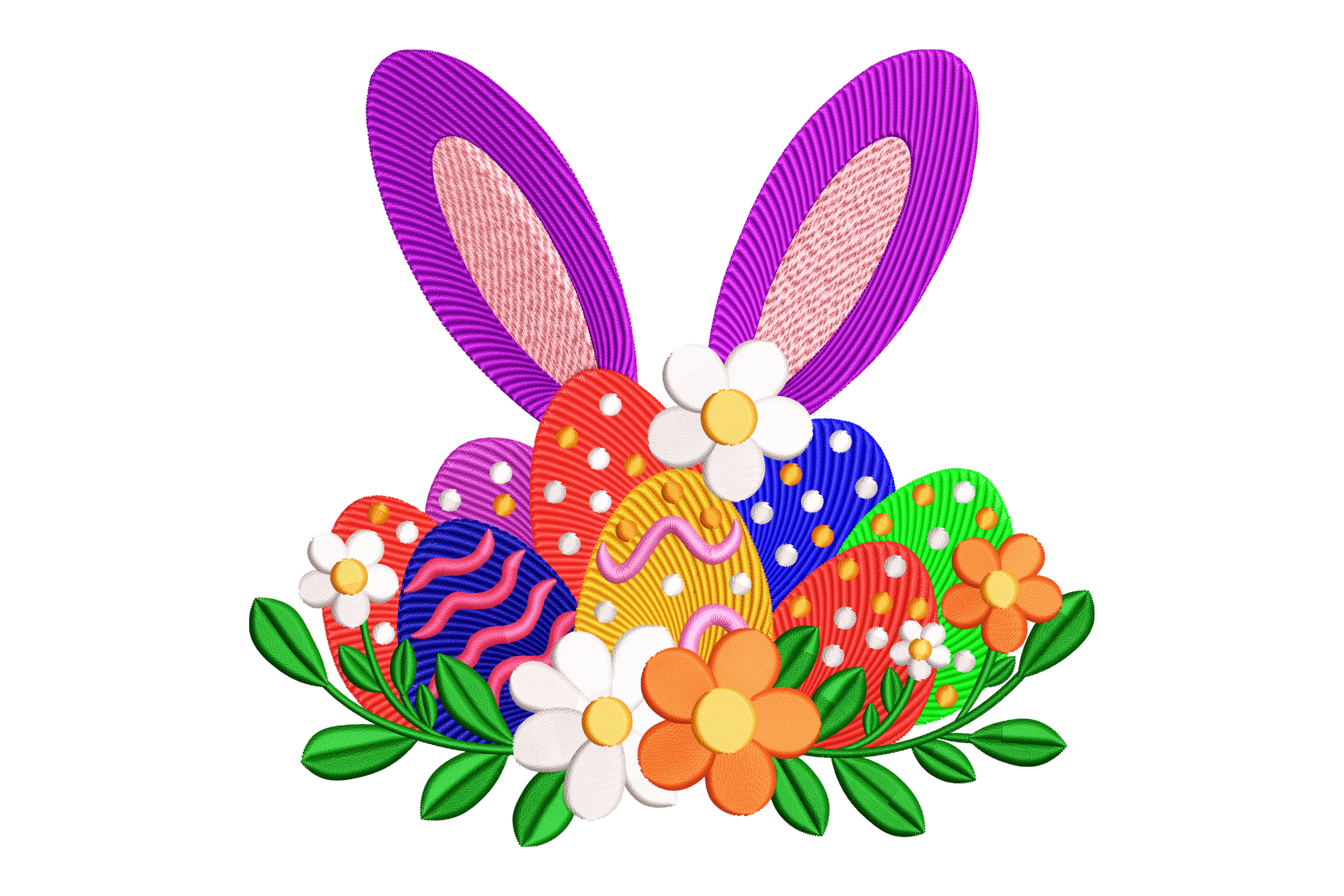 Easter Bunny Ears Eggs Machine Embroidery Design