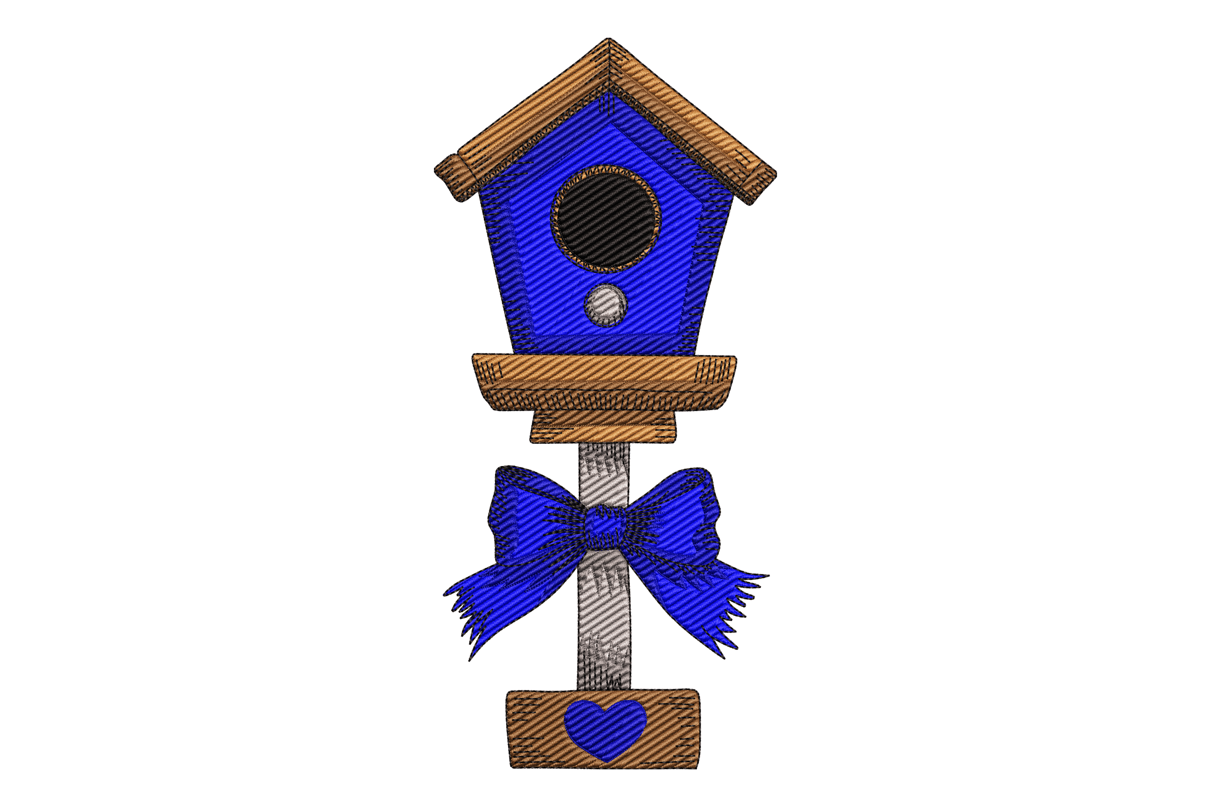 Blue Birdhouse with Bow Machine Embroidery Design