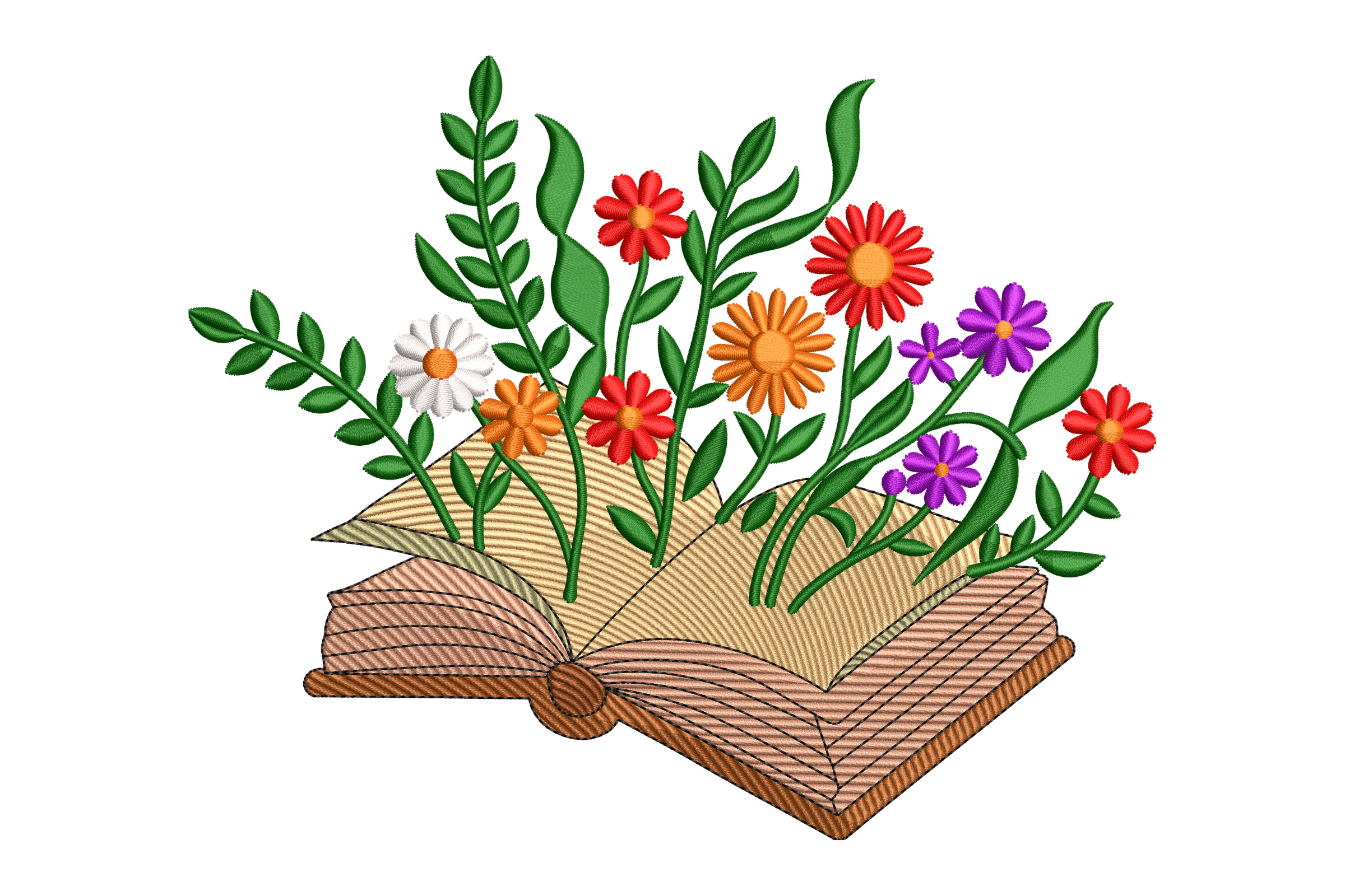 Open Book Floral Machine Embroidery Design