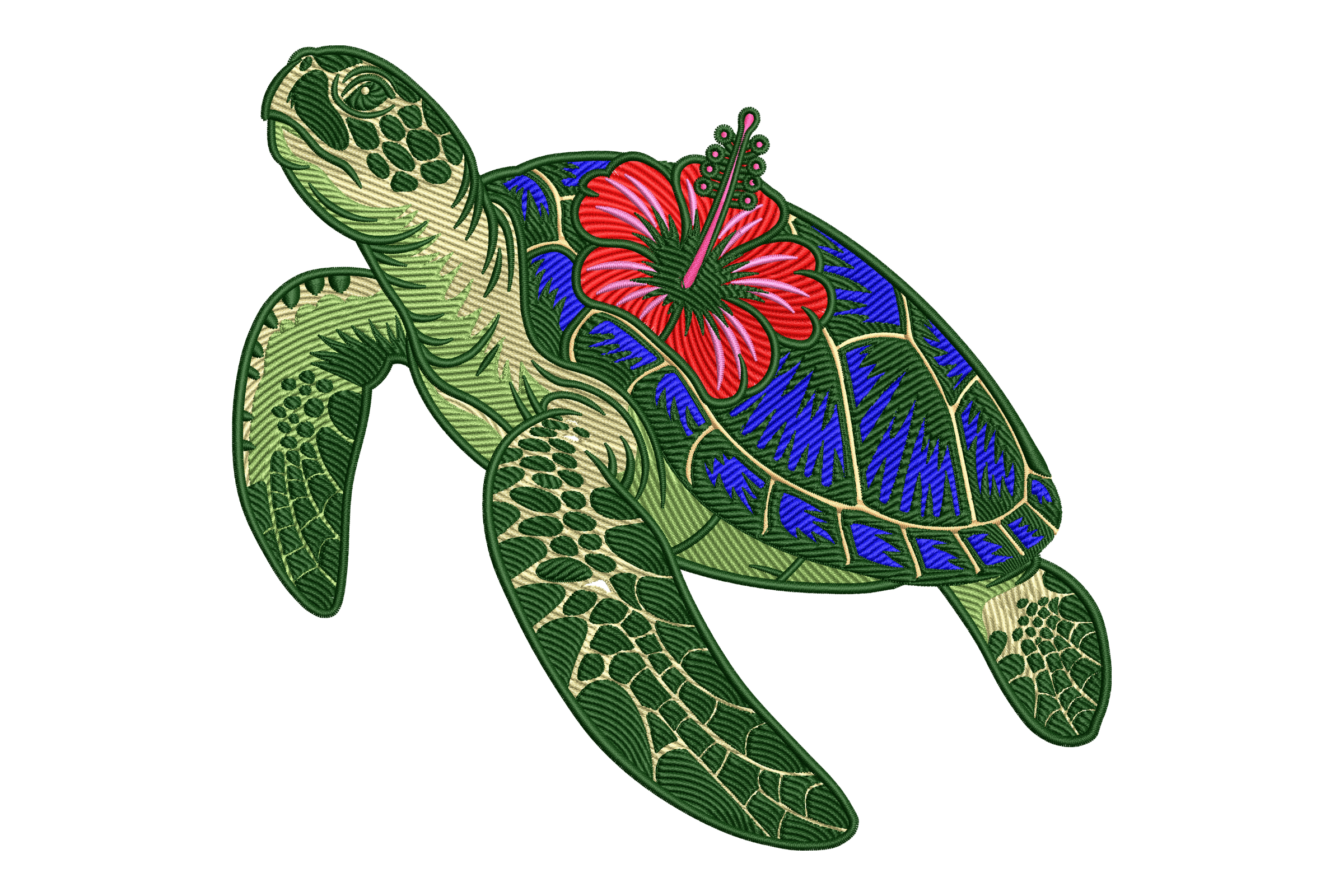 Sea Turtle Hibiscus Machine Embroidery Design