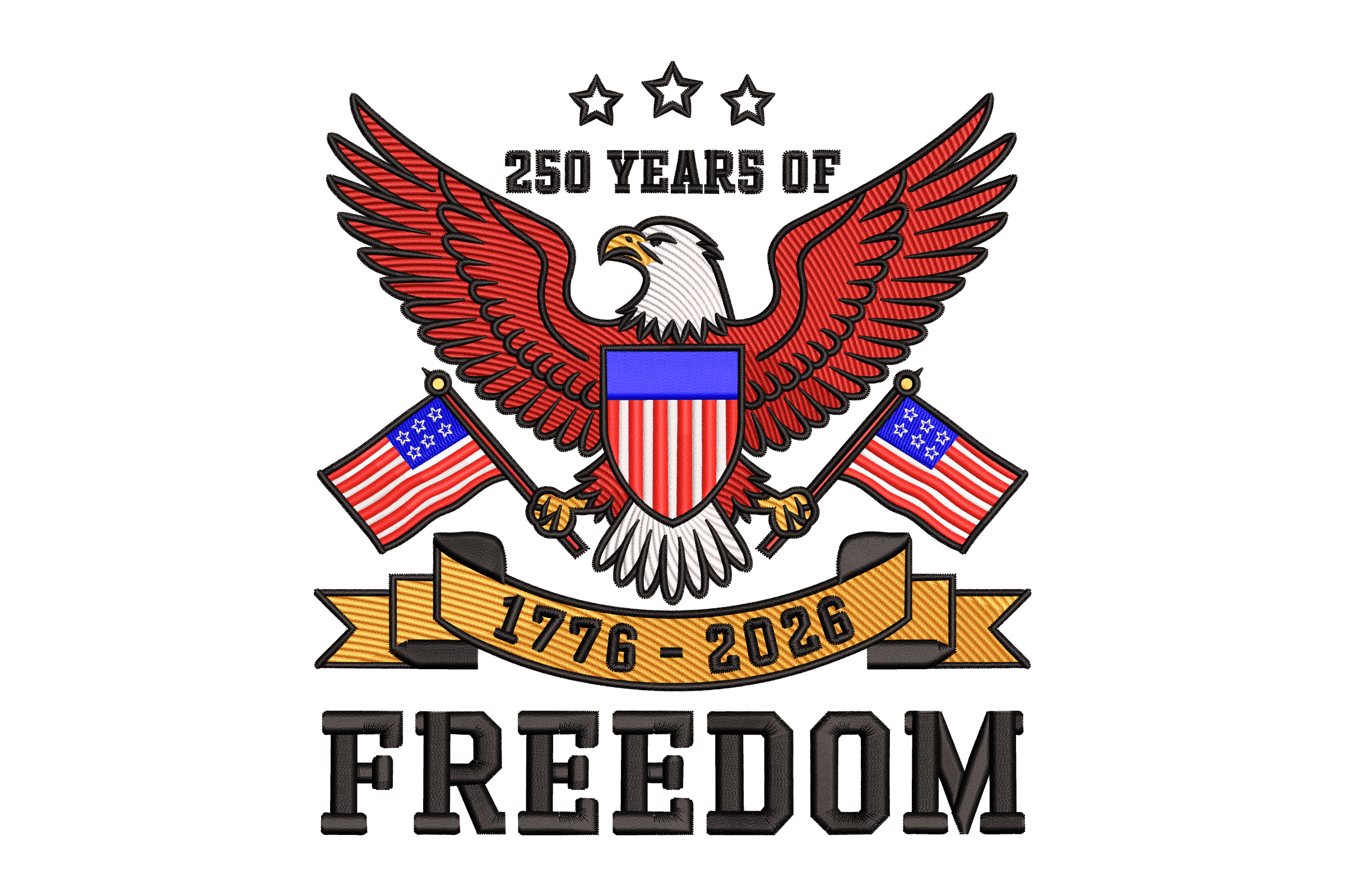 Freedom 250 Years Eagle Machine Embroidery Design