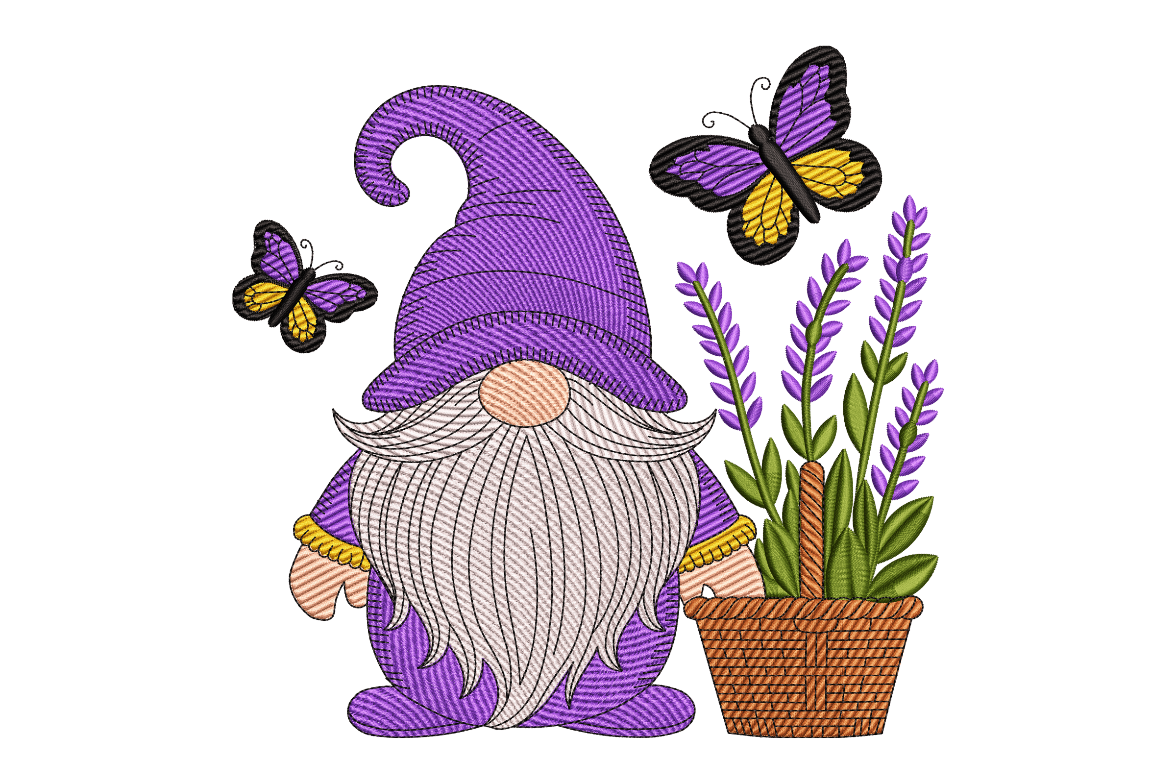 Purple Spring Gnome Lavender Machine Embroidery Design