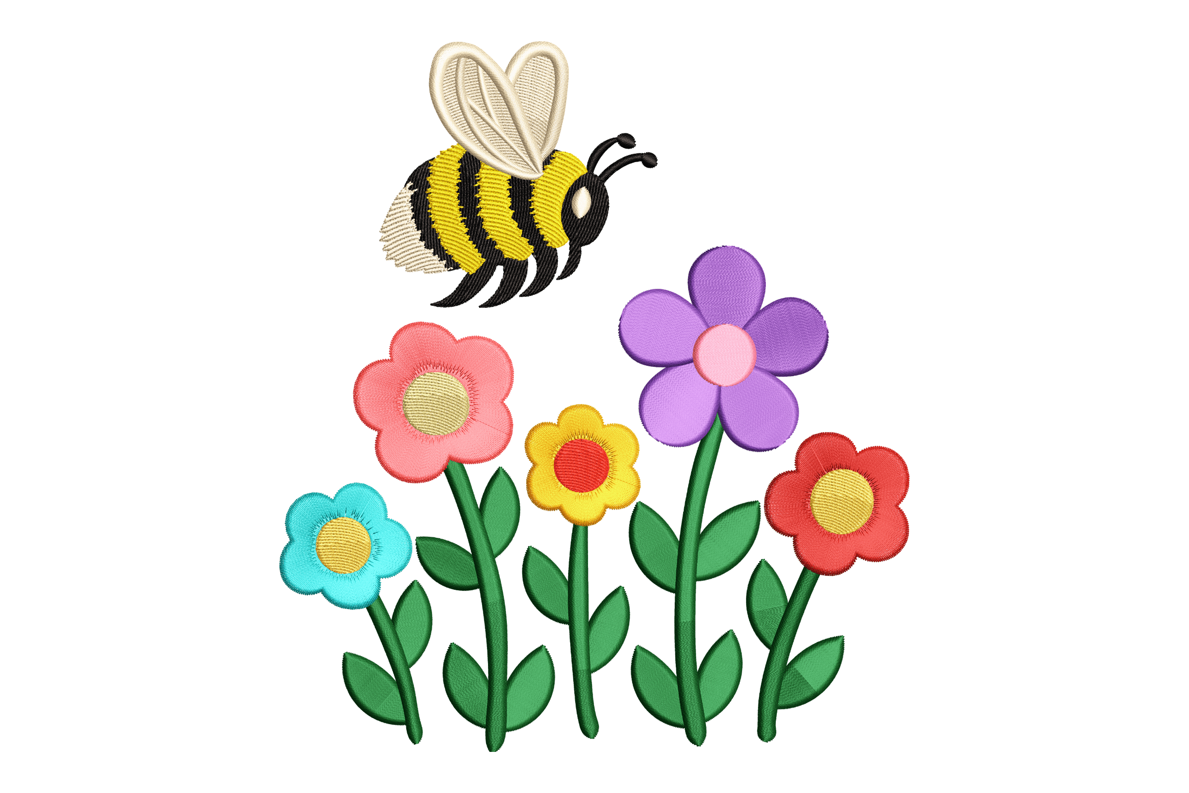 Bee and Colorful Spring Machine Embroidery Design