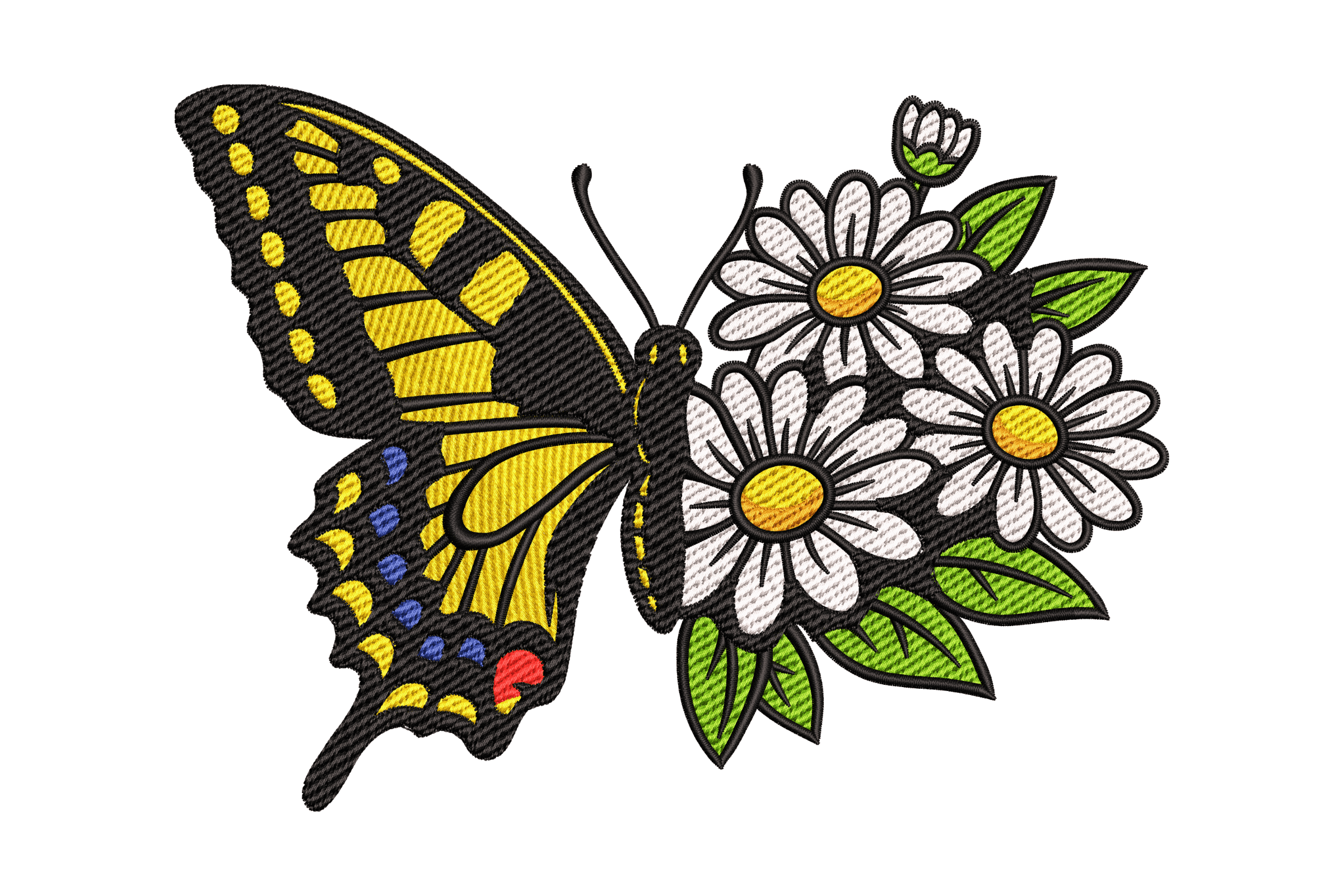 Yellow Butterfly Daisy Machine Embroidery Design