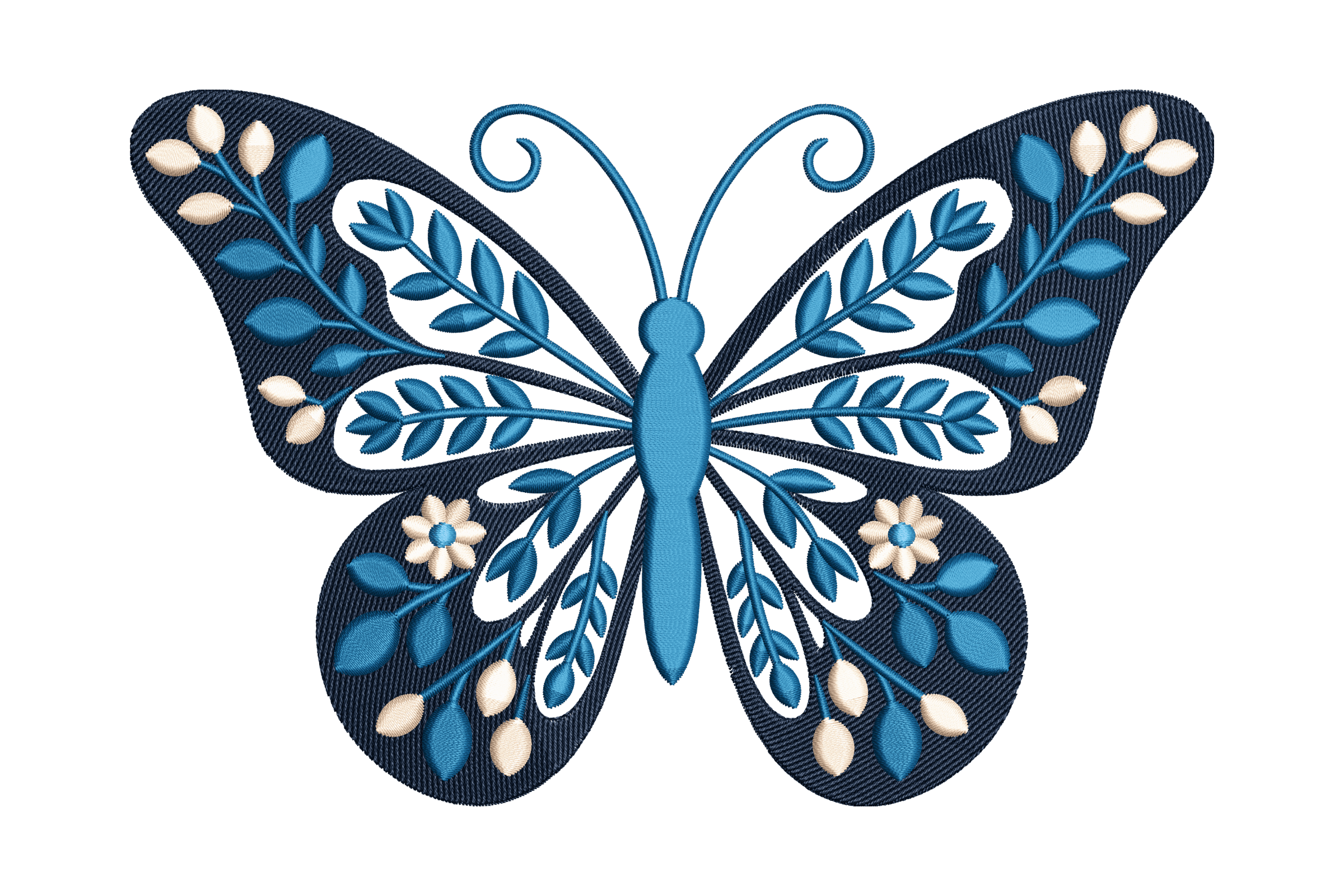 Elegant Blue Floral Butterfly Machine Embroidery Design