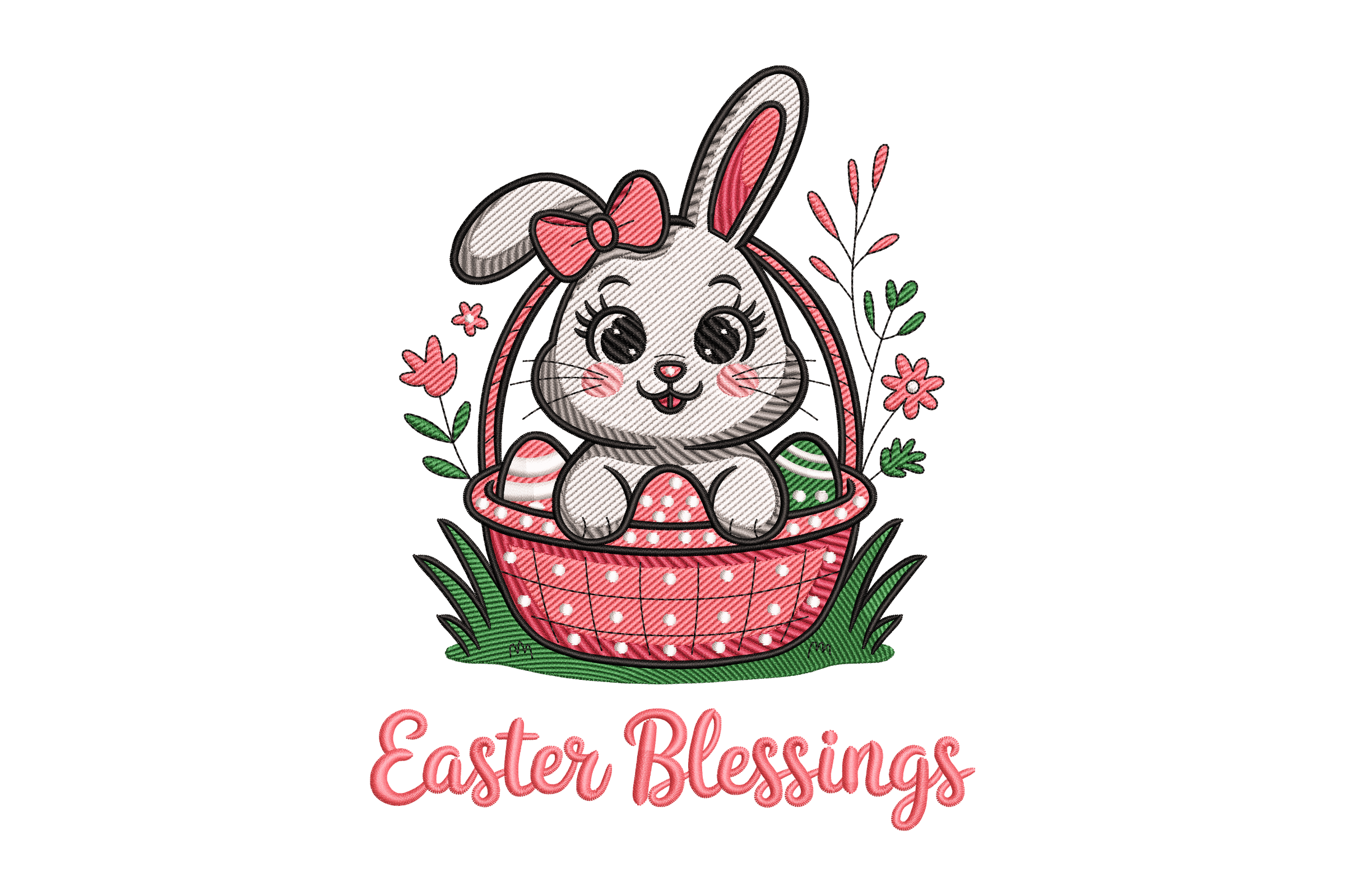 Easter Blessings Bunny Basket Machine Embroidery Design