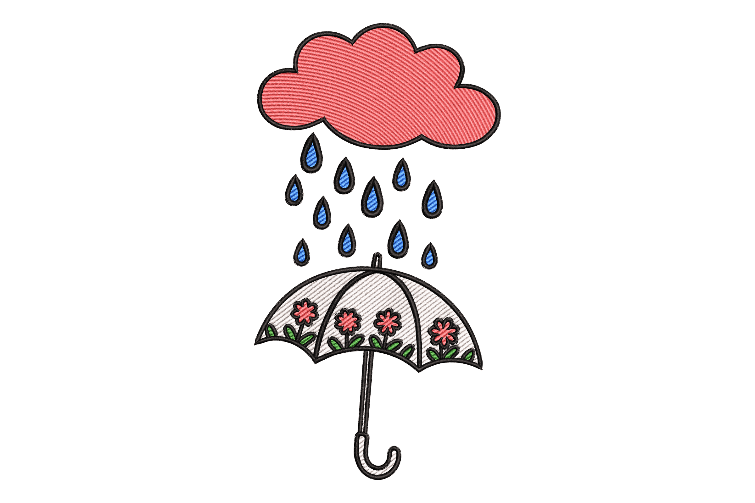 Spring Rain Umbrella Machine Embroidery Design