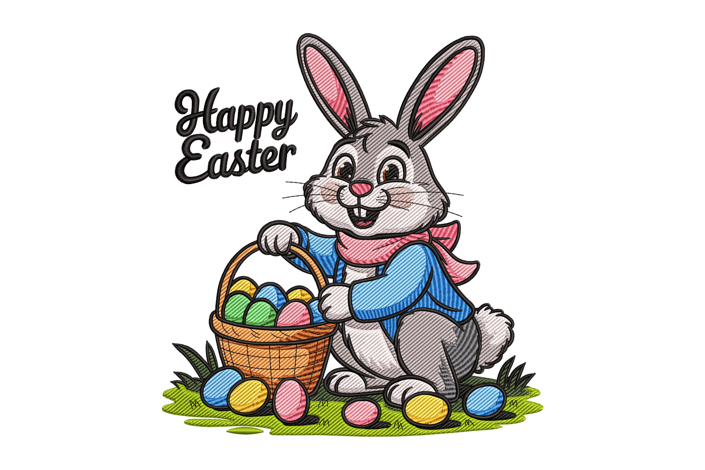 Happy Easter Bunny basket Machine Embroidery Design