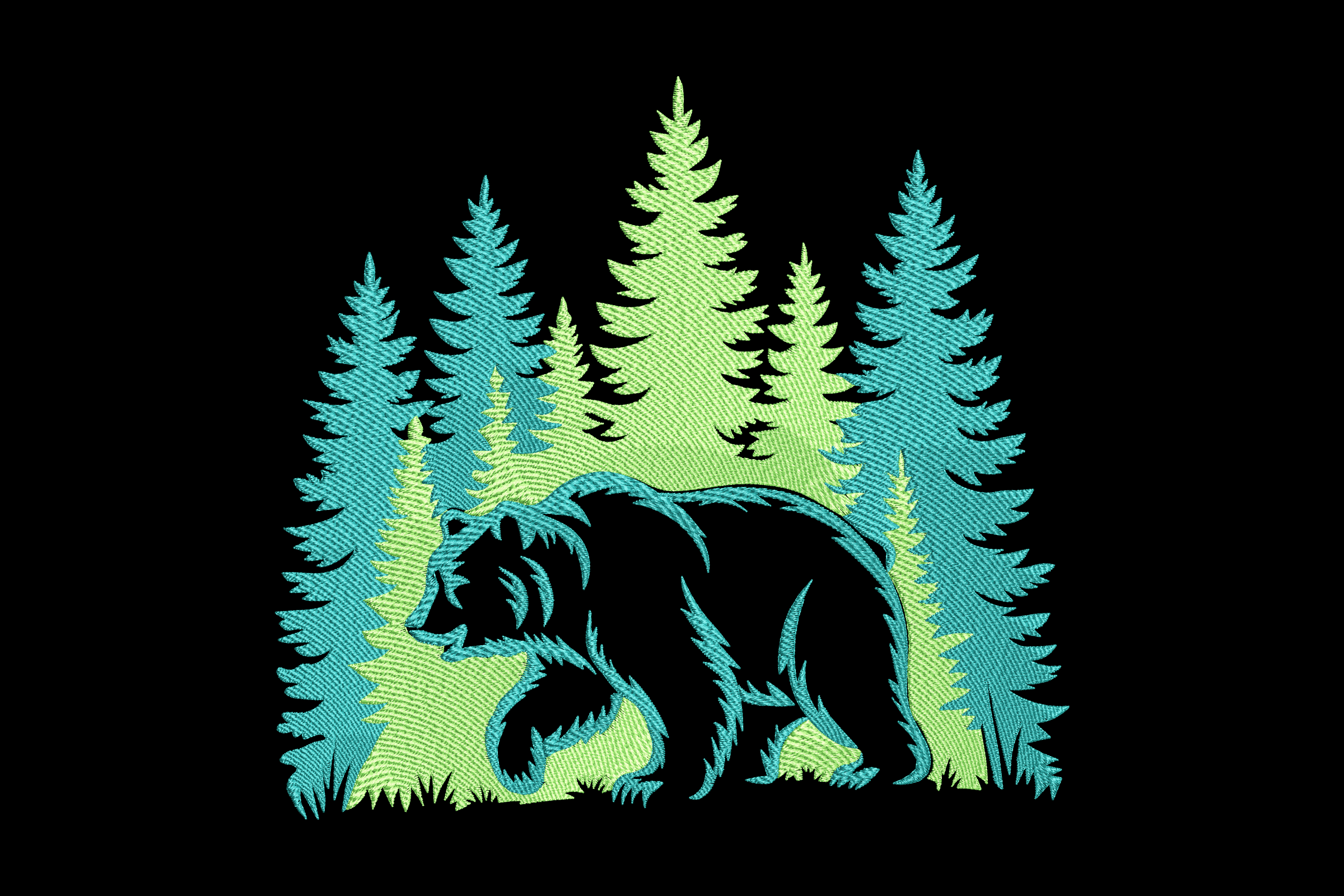 Bear Walking Forest Wildlife Machine Embroidery Design