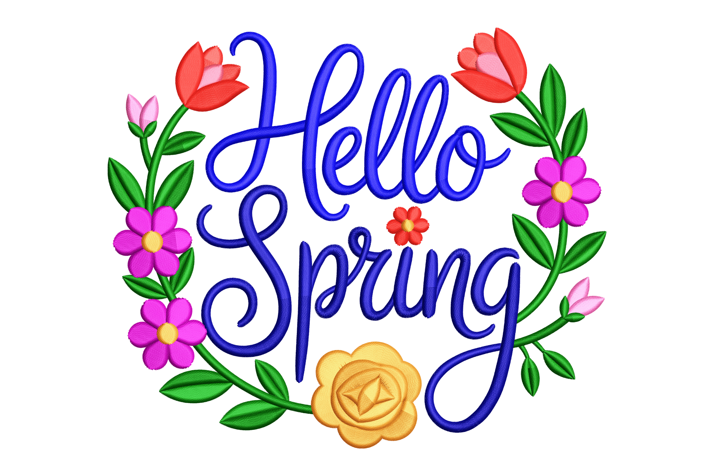 Hello Spring Floral Wreath Machine Embroidery Design