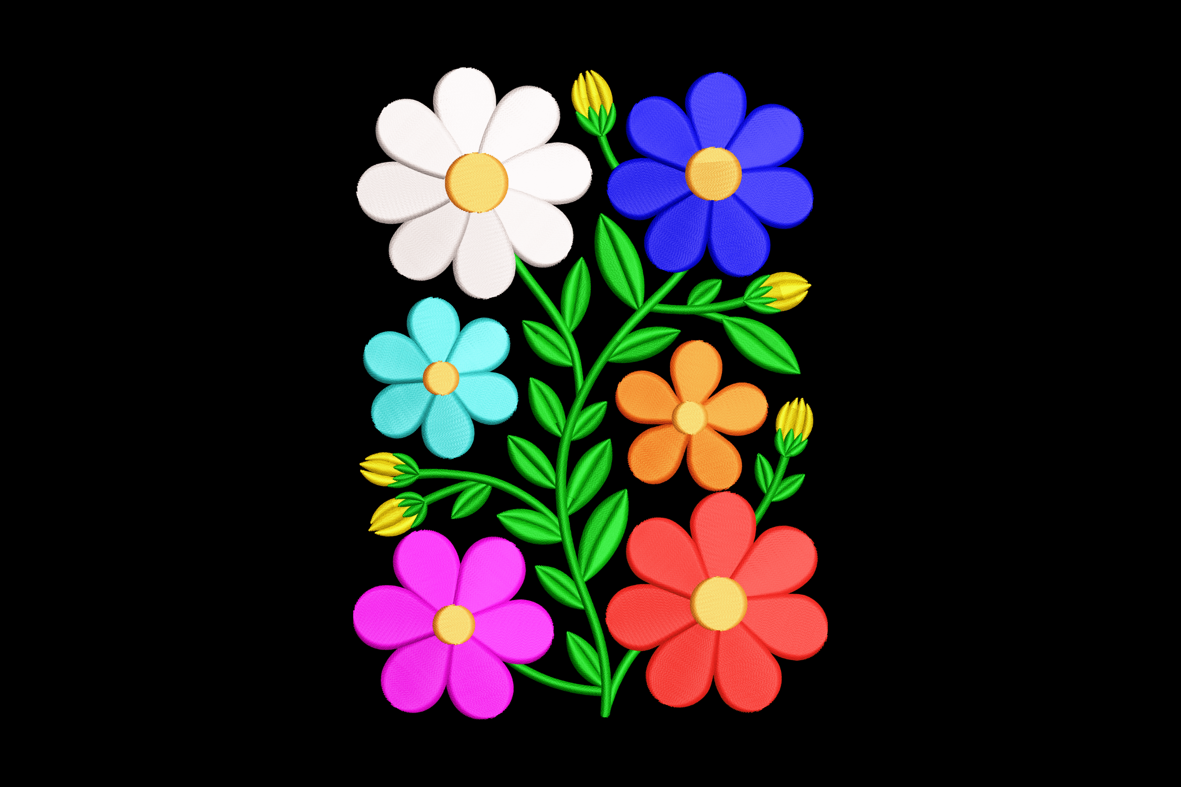 Colorful Garden Flowers Machine Embroidery Design