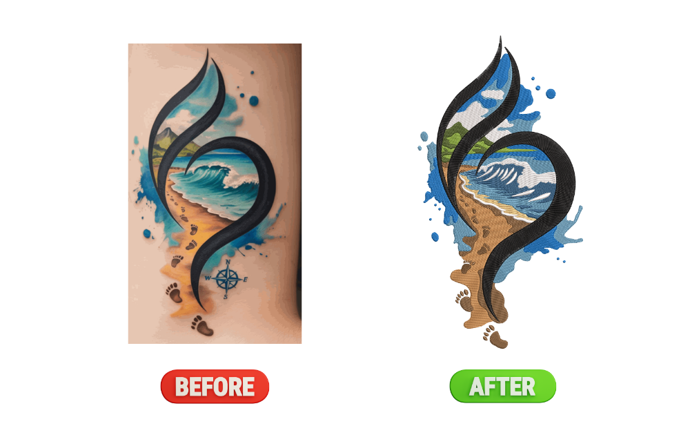 Embroidery digitizing before and after example 1