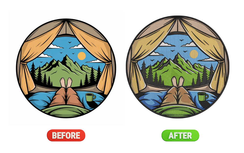 Embroidery digitizing before and after example 2